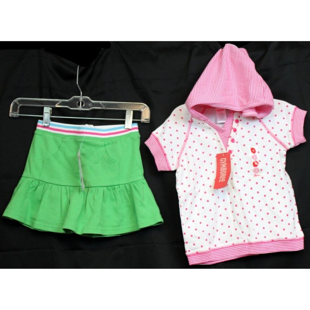 NEW 2008 Gymboree Tennis Match 2pc Outfit sz 4 Skort Hooded Polka Dot Shirt Prep